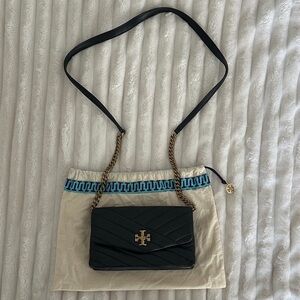 Tory Burch Black Chevron Quilted Convertible Mini Crossbody with Gold Hardware